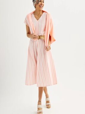 Croft & Barrow Striped Pink and White V-Neck Midi Dress